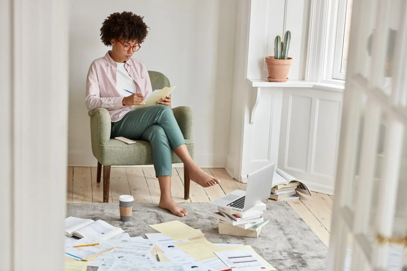Good-looking entrepreneur working at home